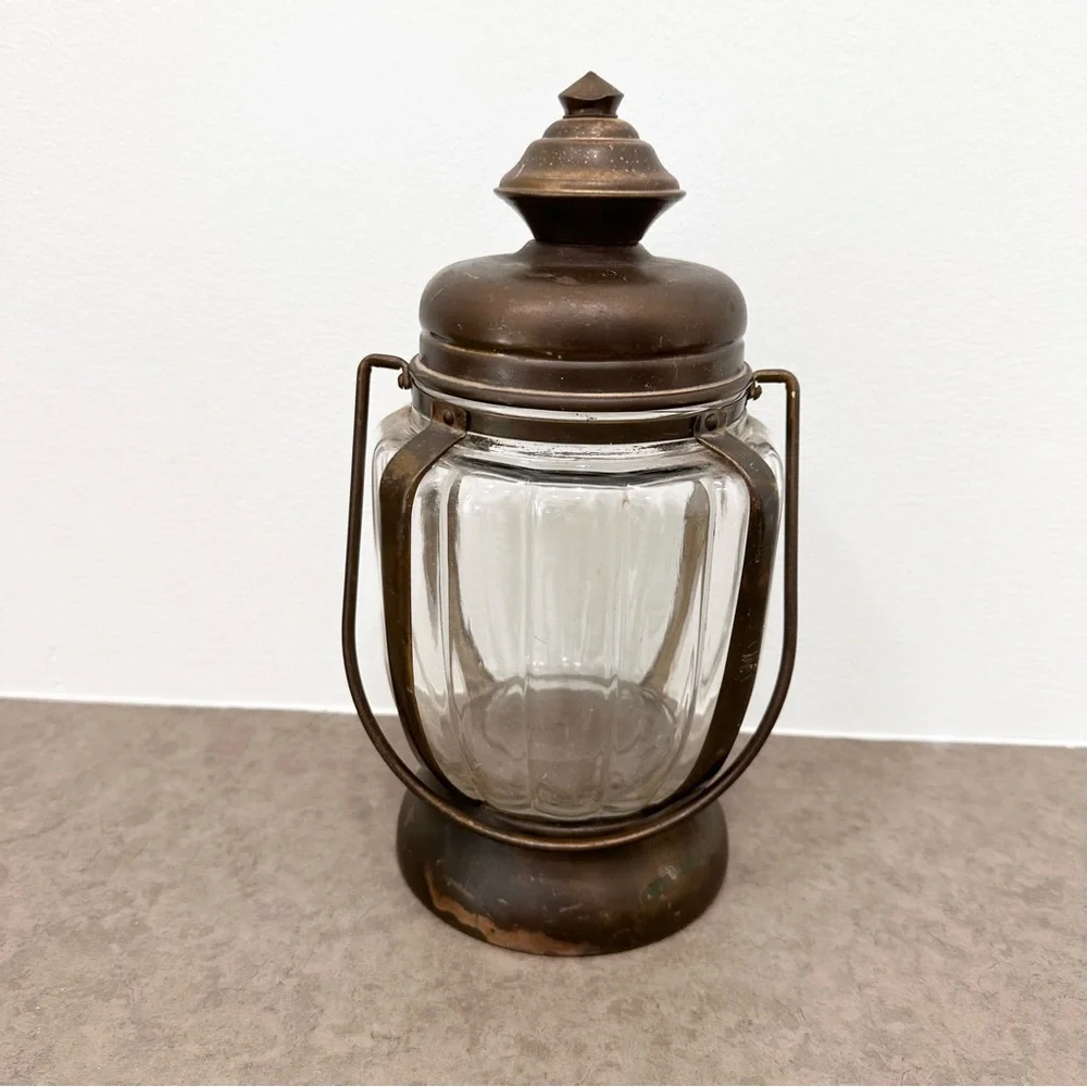Vintage Tilso Brass & Glass Musical Box Lantern Plays Music Works Great Patina